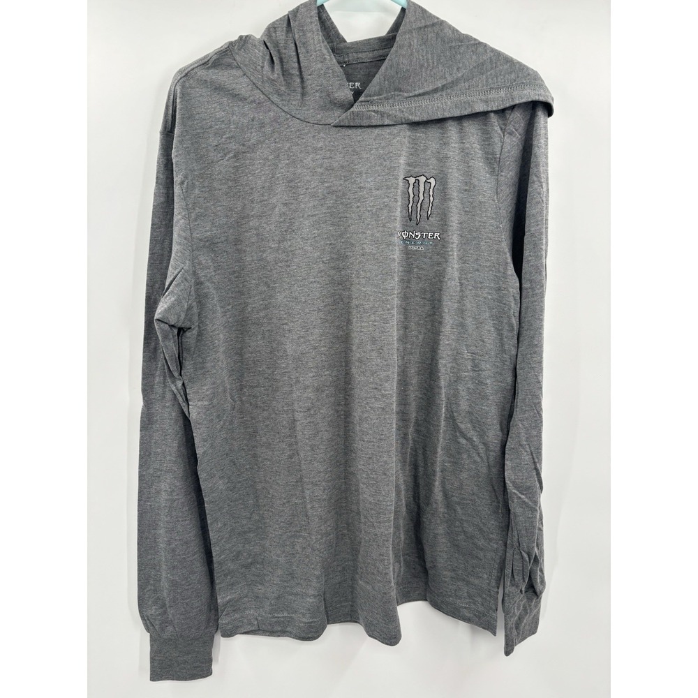 Monster Energy Ultra Thin Long Sleeve Hoodie Shirt Mens Medium Gray Pullover